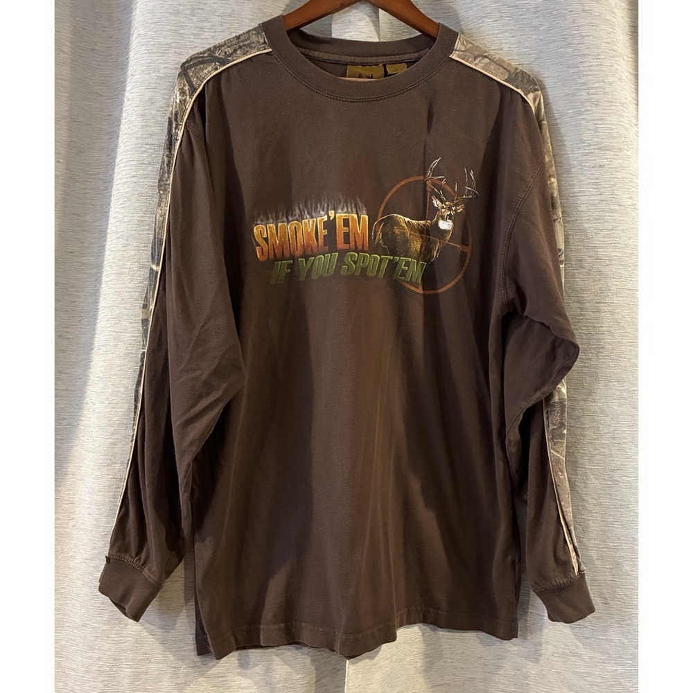 Vintage Y2K Buck Wear T-Shirt Mens‎ Large Deer Hunting Camo Long Sleeve Graphic